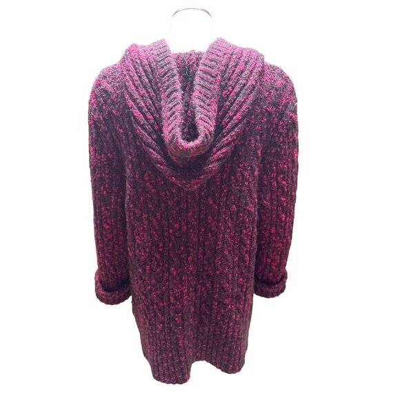 Cabelas Burgundy Black Button Up Hooded Sweater Cozy Knit Cotton Blend Warm Styl - Picture 3 of 9